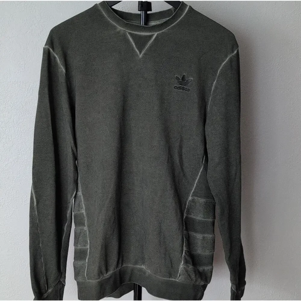 adidas dark olive Cotton Crewneck Pullover grunge Men's Long‎ Sleeve Size M